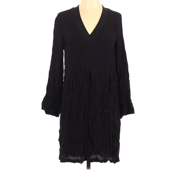 Just Female Xs Black V Neck Long Post Sleeves Layered Boho Dress